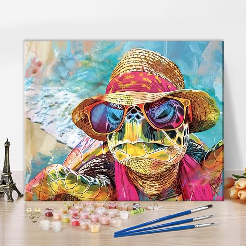 TISHIRON Malen nach Zahlen für Erwachsene, Meeresschildkrote Malen nach Zahlen, Meeresschildkrote Malen nach Zahlen Junior DIY Malen nach Zahlen für Erwachsene auf Leinwand Heimdekoration, 40x50cm von TISHIRON