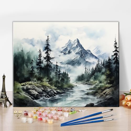 TISHIRON Malen nach Zahlen für Erwachsene, Wald, Berglandschaft mit Fluss, abstrakte Malen-nach-Zahlen-Kits für Erwachsene, natürliche Landschaft, Ölgemälde TISHIRON Malen nach Zahlen für Erwachsene, Wald, Berglandschaft mit Fluss, abstrakte Malen-nach-Zahlen-Kits für Erwachsene, natürliche Landschaft, Ölgemälde von TISHIRON