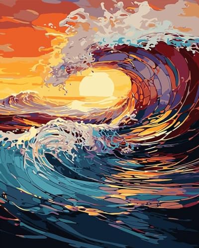 TISHIRON Malen nach Zahlen für Erwachsene, natürliche Landschaften, Sonnenuntergang, Welle, Malen-nach-Zahlen-Set auf Leinwand, digitales Acryl-Malen-nach-Zahlen-Set, Ölgemälde nach Zahlen, 40,6 x TISHIRON Malen nach Zahlen für Erwachsene, natürliche Landschaften, Sonnenuntergang, Welle, Malen-nach-Zahlen-Set auf Leinwand, digitales Acryl-Malen-nach-Zahlen-Set, Ölgemälde nach Zahlen, 40,6 x von TISHIRON