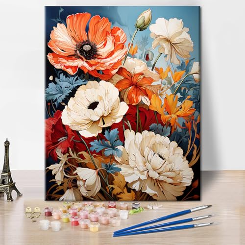 TISHIRON Malen nach Zahlen für Erwachsene, viele schöne Wildblumen Malen nach Zahlen Kit mit Pinsel und Pigment, Blumen Ölgemälde auf Leinwand für Wanddekoration, 40x50 CM (Rahmenlos) von TISHIRON