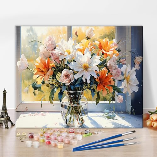 TISHIRON Malen nach Zahlen für Erwachsene Anfänger, Blumensträußchen in Glasvase, Farbtafel-Set, Herbst-Vase-Blumen DIY Farbtafel-Set auf Leinwand, Stillleben-Malerei Kunstwerk, 16x20 Zoll TISHIRON Malen nach Zahlen für Erwachsene Anfänger, Blumensträußchen in Glasvase, Farbtafel-Set, Herbst-Vase-Blumen DIY Farbtafel-Set auf Leinwand, Stillleben-Malerei Kunstwerk, 16x20 Zoll von TISHIRON
