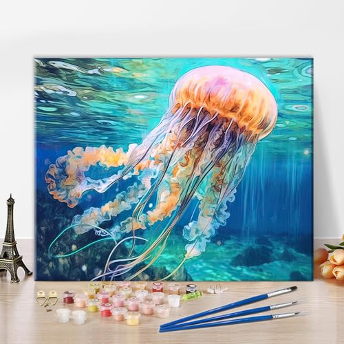 TISHIRON Malen nach Zahlen für Erwachsene Anfänger, Quallen Malen nach Zahlen, Wilde Meerestiere Malen-nach-Zahlen, DIY Malen nach Zahlen für Erwachsene auf Leinwand Heimdekoration, 40x50cm TISHIRON Malen nach Zahlen für Erwachsene Anfänger, Quallen Malen nach Zahlen, Wilde Meerestiere Malen-nach-Zahlen, DIY Malen nach Zahlen für Erwachsene auf Leinwand Heimdekoration, 40x50cm von TISHIRON