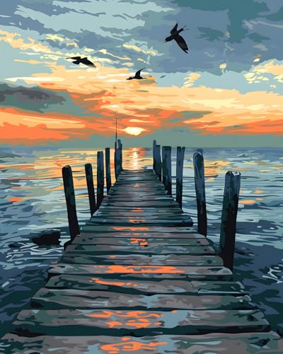 TISHIRON Malen nach Zahlen für Erwachsene Anfänger, Sonnenuntergang am Meer mit Vögeln, Acryl Malen nach Zahlen-Bastelset für Erwachsene, geeignet für die Wanddekoration zu Hause, 40X50 cm(Rahmenlos) TISHIRON Malen nach Zahlen für Erwachsene Anfänger, Sonnenuntergang am Meer mit Vögeln, Acryl Malen nach Zahlen-Bastelset für Erwachsene, geeignet für die Wanddekoration zu Hause, 40X50 cm(Rahmenlos) von TISHIRON