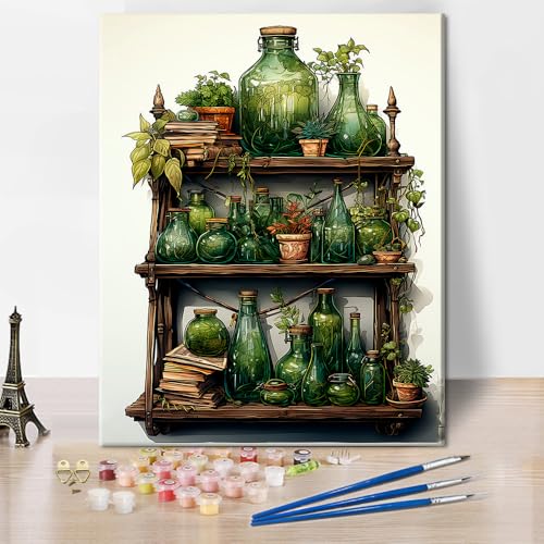 TISHIRON Malen nach Zahlen für Erwachsene Anfänger, voller alter Glasflaschen und verschiedener Pflanzen, Farbtafel, Eine holzerne Regal Farbtafel-Set für Heimwanddekoration 40 X 50cm TISHIRON Malen nach Zahlen für Erwachsene Anfänger, voller alter Glasflaschen und verschiedener Pflanzen, Farbtafel, Eine holzerne Regal Farbtafel-Set für Heimwanddekoration 40 X 50cm von TISHIRON