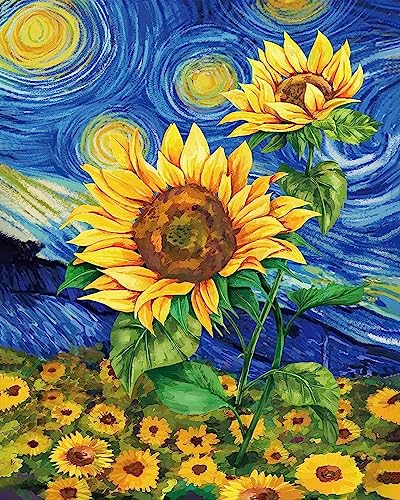 TISHIRON Malen nach Zahlen für Erwachsene Anfänger DIY Blumen Van Gogh Sonnenblume Erwachsene Malen nach Zahlen Kits auf Leinwand Acrylmalerei Zeichnung mit Pinseln Ölgemälde 16x20 Zoll von TISHIRON