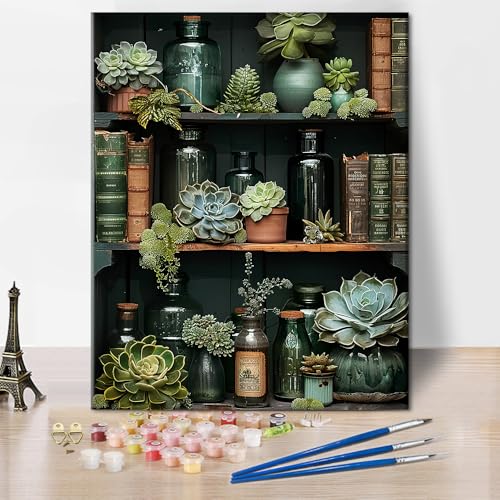 TISHIRON Malen nach Zahlen für Erwachsene Anfänger Detailreiche Regale mit Sukkulenten, Erwachsenen-Farbtafel-Set Klassische Literatur, Prunkvolle Flaschen Wasserfarben Ölmalerei Set 16x20 Zoll TISHIRON Malen nach Zahlen für Erwachsene Anfänger Detailreiche Regale mit Sukkulenten, Erwachsenen-Farbtafel-Set Klassische Literatur, Prunkvolle Flaschen Wasserfarben Ölmalerei Set 16x20 Zoll von TISHIRON