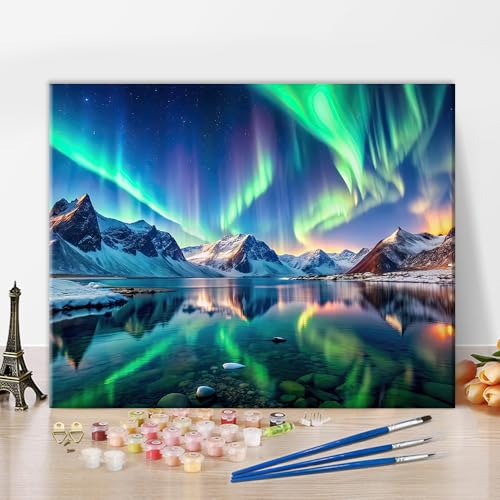 TISHIRON Malen nach Zahlen für Erwachsene Anfänger Magische Polarlichter Landschaft - Nordlichter über Schneebergen - Winter Aurora Himmel - Ölgemälde Stil Leinwand 40x50cm TISHIRON Malen nach Zahlen für Erwachsene Anfänger Magische Polarlichter Landschaft - Nordlichter über Schneebergen - Winter Aurora Himmel - Ölgemälde Stil Leinwand 40x50cm von TISHIRON