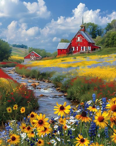 TISHIRON Malen nach Zahlen für Erwachsene – Bauernhaus auf dem Land und Wildblumenfelder, Farbe nach Zahlen auf Leinwand ohne Rahmen, ruhige Flusslandschaft, Kunsthandwerk für Erwachsene, 16x20 in TISHIRON Malen nach Zahlen für Erwachsene – Bauernhaus auf dem Land und Wildblumenfelder, Farbe nach Zahlen auf Leinwand ohne Rahmen, ruhige Flusslandschaft, Kunsthandwerk für Erwachsene, 16x20 in von TISHIRON
