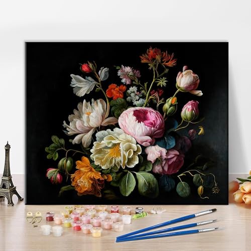 TISHIRON Malen nach Zahlen für Erwachsene Blumen Malen nach Zahlen Kits Ölmalerei in bunten Farben Kits auf Leinwand mit Pinseln und Pigment abstrakte Malerei nach Zahlen, 40x50 CM, rahmenlos von TISHIRON