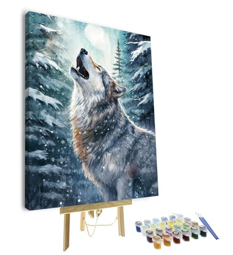 TISHIRON Malen nach Zahlen für Erwachsene Brüllender Wolf Malen nach Zahlen Kit für Erwachsene Heulen Acryl Malen nach Zahlen Kits auf Leinwand Wilde Tiere Ölgemälde für Geschenk16 x20(gerahmt) von TISHIRON