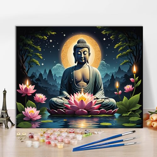 TISHIRON Malen nach Zahlen für Erwachsene Buddha Statue mit Lotusblüte Kerzenlicht Flussufer Zen Meditation Premium-Set Leinwand Acrylfarben Spirituelle Entspannung Asiatische Wandkunst Geschenkidee TISHIRON Malen nach Zahlen für Erwachsene Buddha Statue mit Lotusblüte Kerzenlicht Flussufer Zen Meditation Premium-Set Leinwand Acrylfarben Spirituelle Entspannung Asiatische Wandkunst Geschenkidee von TISHIRON