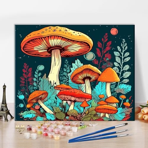 TISHIRON Malen nach Zahlen für Erwachsene - Fantasie-Pilze im Mondlicht, 40x50 cm Einfaches DIY-Set auf Leinwand mit Pinseln, Premium Kunsthandwerk für Zuhause von TISHIRON