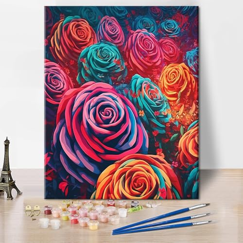 TISHIRON Malen nach Zahlen für Erwachsene Farbenfrohe Rosen Blumenmuster Kreativset Leinwand Pinsel Acrylfarben Entspannungstherapie Künstlerbedarf Wohnaccessoire Handgemaltes Design 16x20 Zoll TISHIRON Malen nach Zahlen für Erwachsene Farbenfrohe Rosen Blumenmuster Kreativset Leinwand Pinsel Acrylfarben Entspannungstherapie Künstlerbedarf Wohnaccessoire Handgemaltes Design 16x20 Zoll von TISHIRON