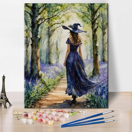 TISHIRON Malen nach Zahlen für Erwachsene Hexe Malen nach Zahlen Kit für Erwachsene Zauberwald Acryl Malen nach Zahlen Kits auf Leinwand Ölgemälde für Geschenk Home Wall Decor 16"x20" von TISHIRON