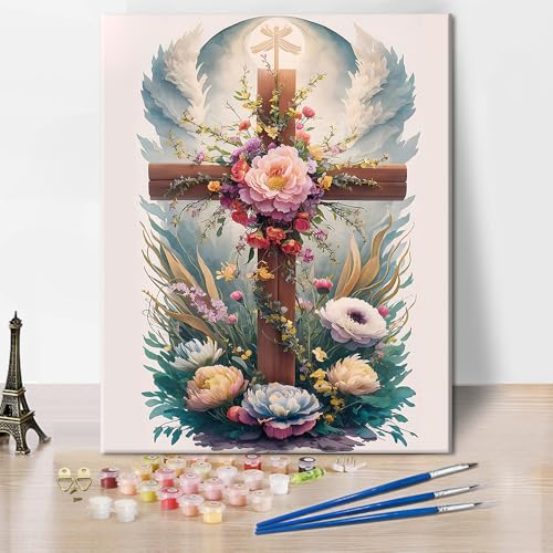 TISHIRON Malen nach Zahlen für Erwachsene Kreuz, Christus Acrylmalerei nach Zahlen für Heimdekoration, Erwachsene Malen nach Zahlen Kits auf Leinwand Blumen, DIY Öl Handmalerei 40 x 50 cm(rahmenlos) TISHIRON Malen nach Zahlen für Erwachsene Kreuz, Christus Acrylmalerei nach Zahlen für Heimdekoration, Erwachsene Malen nach Zahlen Kits auf Leinwand Blumen, DIY Öl Handmalerei 40 x 50 cm(rahmenlos) von TISHIRON