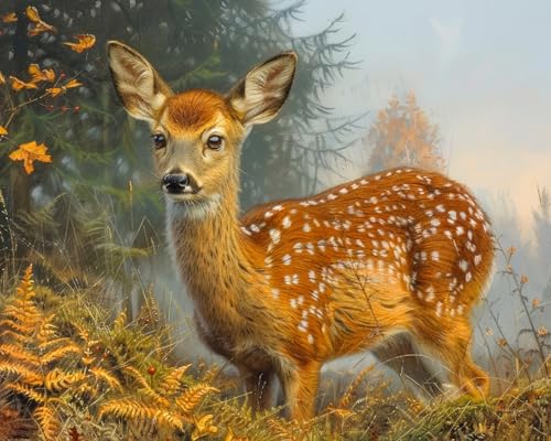 TISHIRON Malen nach Zahlen für Erwachsene – Majestätischer Hirsch im nebligen Wald mit goldenem Sonnenlicht, Farbe nach Zahlen auf Leinwand, DIY Malsets für Erwachsene, 40X50 cm TISHIRON Malen nach Zahlen für Erwachsene – Majestätischer Hirsch im nebligen Wald mit goldenem Sonnenlicht, Farbe nach Zahlen auf Leinwand, DIY Malsets für Erwachsene, 40X50 cm von TISHIRON