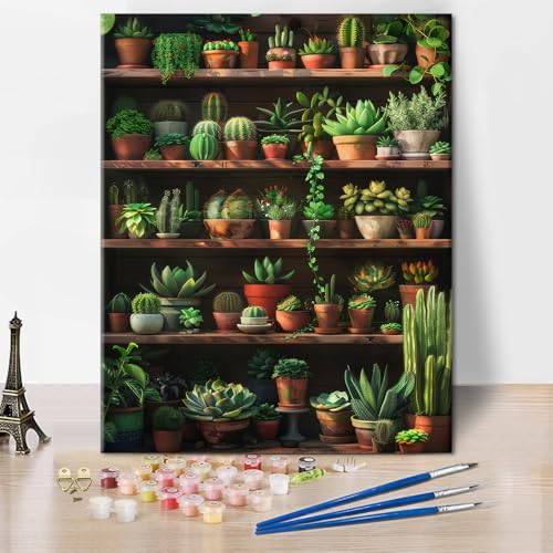 TISHIRON Malen nach Zahlen für Erwachsene - Malen nach Zahlen Bausatz für Erwachsene auf Leinwand Grüne Pflanze, DIY Ölgemälde für Zuhause Wanddekoration, Botanik Acrylmalerei 40 x 50 cm(rahmenlose) von TISHIRON
