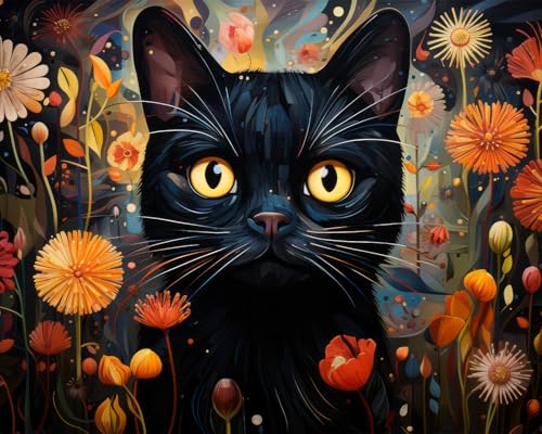 TISHIRON Malen nach Zahlen für Erwachsene – Schwarze Katze und Blumenstrauß, Farbe nach Zahlen, ungerahmte Leinwand, bezauberndes gotisches DIY Kunsthandwerk für Erwachsene, 16x20 Zoll TISHIRON Malen nach Zahlen für Erwachsene – Schwarze Katze und Blumenstrauß, Farbe nach Zahlen, ungerahmte Leinwand, bezauberndes gotisches DIY Kunsthandwerk für Erwachsene, 16x20 Zoll von TISHIRON