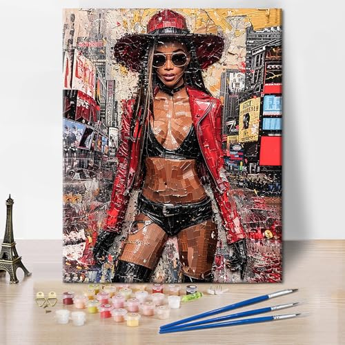 TISHIRON Malen nach Zahlen für Erwachsene auf Leinwand, Afroamerikanische Frau Malen nach Zahlen, Schwarzes Mädchen Erwachsene Malen-nach-Zahlen, DIY Ölgemälde auf Leinwand Set, 40x50cm von TISHIRON