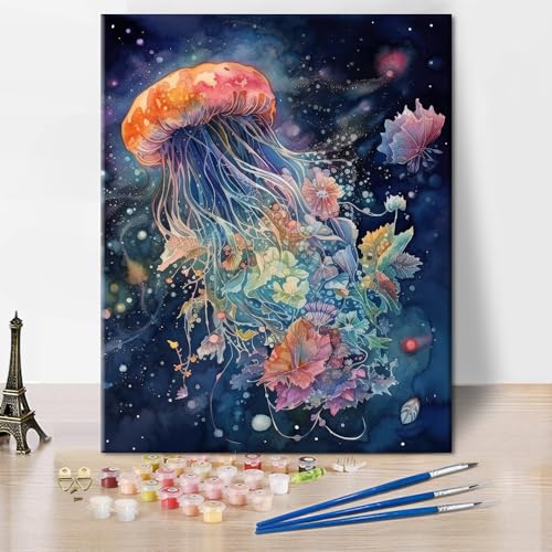 TISHIRON Malen nach Zahlen für Erwachsene und Kinder, schöne Quallen und Blumen, Malen-nach-Zahlen-Set für Erwachsene, Nachthimmel, Acrylmalerei-Set mit Pinseln, rahmenloses Ölgemälde, Kunsthandwerk TISHIRON Malen nach Zahlen für Erwachsene und Kinder, schöne Quallen und Blumen, Malen-nach-Zahlen-Set für Erwachsene, Nachthimmel, Acrylmalerei-Set mit Pinseln, rahmenloses Ölgemälde, Kunsthandwerk von TISHIRON