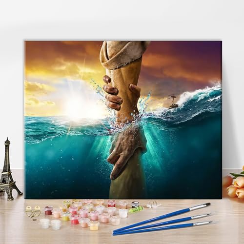 TISHIRON Malen nach Zahlen für Erwachsene und Kinder Hand Gottes Erwachsene Malen nach Zahlen Kits Jesus Religion Christentum Erlösung Acrylmalerei mit Pinseln Ölgemälde Kunsthandwerk von TISHIRON