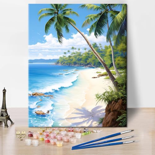TISHIRON Malen nach Zahlen für Erwachsene zur Entspannung - Palmenstrand in Brasilien, 40x50 cm Tropen-Motiv DIY Ölmalerei-Set auf Leinwand für Zuhause Geschenk (ohne Rahmen) von TISHIRON