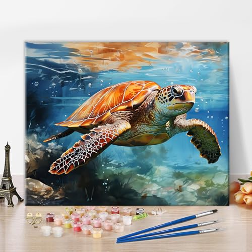 TISHIRON Meeresschildkröte DIY Malen nach Zahlen für Erwachsene, Meeresschildkröte im Meer Malen nach Zahlen Kits mit Pinseln und Pigment für Haus Wanddekoration, Kunsthandwerk, 40x50 CM, (Rahmenlos) TISHIRON Meeresschildkröte DIY Malen nach Zahlen für Erwachsene, Meeresschildkröte im Meer Malen nach Zahlen Kits mit Pinseln und Pigment für Haus Wanddekoration, Kunsthandwerk, 40x50 CM, (Rahmenlos) von TISHIRON