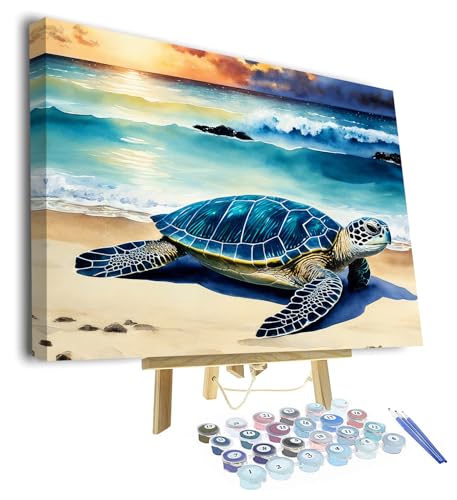 TISHIRON Meeresschildkröte Malen nach Zahlen Erwachsene Tiere Acrylmalerei Strand Malen nach Zahlen Kits mit Pinseln Kunsthandwerk für Zuhause 40 x 50 cm(Rahmen) von TISHIRON