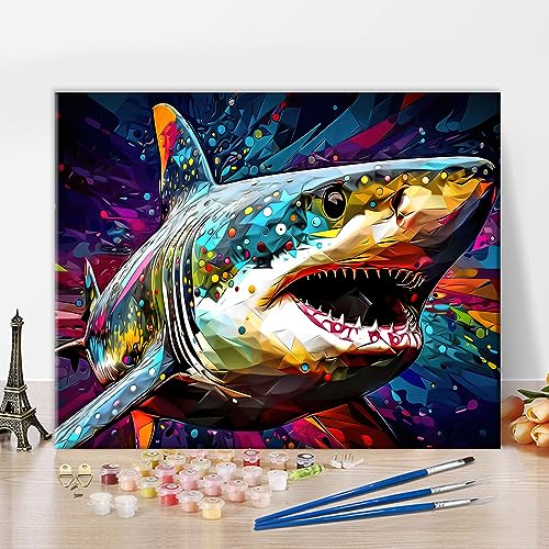 TISHIRON Meerestiere Malen nach Zahlen, Hai Malen nach Zahlen für Erwachsene, Abstraktion Ölmalerei Kit, Acrylmalerei Kit mit Pinseln und Pigment für Familie Wanddekoration, 40x50 CM TISHIRON Meerestiere Malen nach Zahlen, Hai Malen nach Zahlen für Erwachsene, Abstraktion Ölmalerei Kit, Acrylmalerei Kit mit Pinseln und Pigment für Familie Wanddekoration, 40x50 CM von TISHIRON