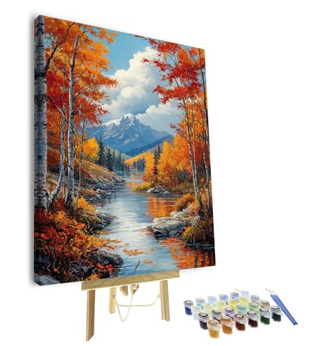 TISHIRON Natur Landschaft Malen nach Zahlen Erwachsene, Wald Erwachsene Malen nach Zahlen Kits auf Leinwand, Berg Acrylmalerei, Öl Handmalerei Kunsthandwerk 40 x 50 cm(Rahmen) von TISHIRON