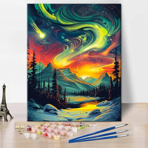 TISHIRON Nordlichter Malen nach Zahlen Set - Mondlicht über Schneebergen, 40x50 cm Aurora Borealis DIY Ölmalerei mit Acrylfarben für Wanddekoration für Zuhause Geschenk TISHIRON Nordlichter Malen nach Zahlen Set - Mondlicht über Schneebergen, 40x50 cm Aurora Borealis DIY Ölmalerei mit Acrylfarben für Wanddekoration für Zuhause Geschenk von TISHIRON