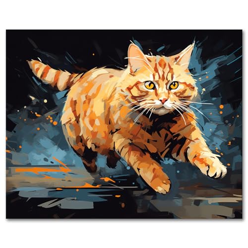 TISHIRON Orange Katze Malen nach Zahlen Erwachsene Tiere Erwachsene Malen nach Zahlen Kits Laufende Katze DIY Öl Hand Malerei mit Pinseln Kätzchen Malerei Kunsthandwerk 40 x 50 cm(rahmenlos) von TISHIRON
