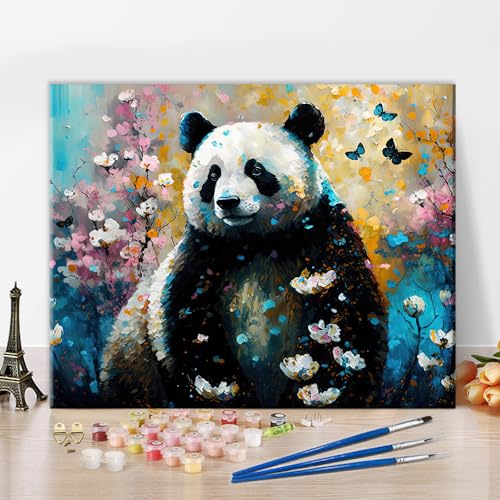 TISHIRON Panda Tier Malen nach Zahlen für Erwachsene Anfänger Chinesischer Panda Ölmalerei nach Zahlen Kits auf Leinwand Acrylfarbe, Zeichnung Malerei mit Pinseln Ölmalerei Home Decor16x20 Zoll von TISHIRON