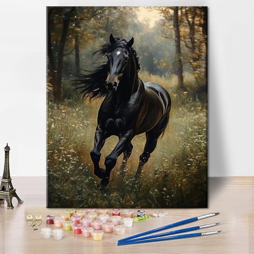 TISHIRON Pferd Malen nach Zahlen Erwachsene, Wald DIY Erwachsenen Malen nach Zahlen Leinwand Kits, Acrylmalerei nach Zahlen für Geschenk Home Wall Decor, Tiere Thema 40 x 50 cm(rahmenlose) von TISHIRON