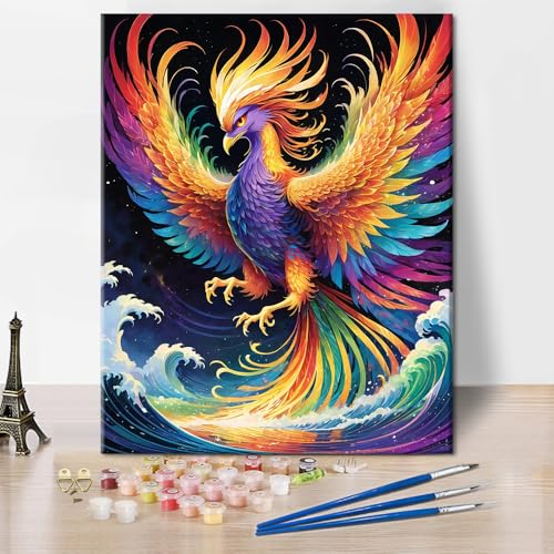 TISHIRON Phoenix Malen nach Zahlen Kit für Erwachsene Bunter Vogel mit Flügeln Malen nach Zahlen mit Pinsel und Pigment, Kunsthandwerk DIY Ölmalerei für Zuhause Wanddekoration, 40x50 CM von TISHIRON