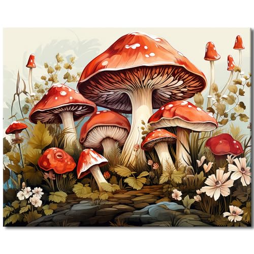 TISHIRON Pilz DIY Farbe nach Zahl Erwachsene Anfänger, Farbe nach Zahlen Kinder, Ölgemälde Acrylfarbe Set, ideale Geschenkwahl Geburtstag Home Decor Zimmer Wanddekoration 16x20 Zoll ohne Rahmen von TISHIRON