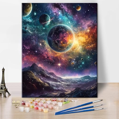 TISHIRON Planet DIY Malen nach Zahlen Erwachsene, Galaxie Acryl Malen nach Zahlen Kits auf Leinwand, Malen nach Zahlen Kit für Erwachsene Universum, Öl Hand Malerei für Geschenk 40 x 50 cm(rahmenlos) von TISHIRON