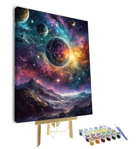 TISHIRON Planet DIY Malen nach Zahlen Erwachsene, Galaxie Acryl Malen nach Zahlen Kits auf Leinwand, Malen nach Zahlen Kit für Erwachsene Universum, Öl Hand Malerei für Geschenk 40 x 50 cm(Rahmen) von TISHIRON