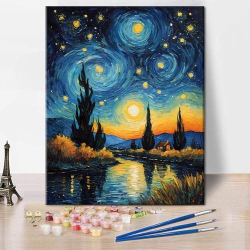 TISHIRON Malen nach Zahlen für Erwachsene: Aurora Borealis, Acrylfarbe auf Leinen, 16 x 20 cm, Unisex, Faltbar: Nein von TISHIRON