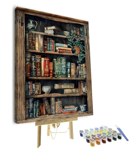 TISHIRON Rahmen Malen nach Zahlen Erwachsene Bücherregal, Ölmalerei für Erwachsene Vintage Buch, Malen nach Zahlen Kits auf Leinwand, DIY Acrylmalerei nach Zahlen für Home Decor 40 x 50 cm TISHIRON Rahmen Malen nach Zahlen Erwachsene Bücherregal, Ölmalerei für Erwachsene Vintage Buch, Malen nach Zahlen Kits auf Leinwand, DIY Acrylmalerei nach Zahlen für Home Decor 40 x 50 cm von TISHIRON