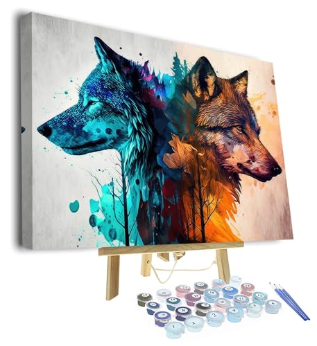 TISHIRON Rahmen Malen nach Zahlen Wolf DIY Malen nach Zahlen für Erwachsene Kinder Tiere Malen nach Zahlen Kits auf Leinwand mit Pinseln und Acryl-Pigment für Home Wall Decor 40 x 50 cm von TISHIRON