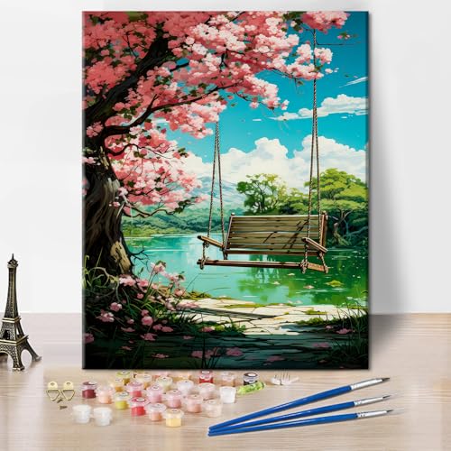 TISHIRON Schaukel Landschaft Farbe nach Zahlen für Erwachsene Anfänger Rosa Kirschbäume Schaukel DIY Farbe nach Zahl Kits auf Leinwand Natürliche Landschaft Malerei nach Zahlen16 x20 TISHIRON Schaukel Landschaft Farbe nach Zahlen für Erwachsene Anfänger Rosa Kirschbäume Schaukel DIY Farbe nach Zahl Kits auf Leinwand Natürliche Landschaft Malerei nach Zahlen16 x20 von TISHIRON