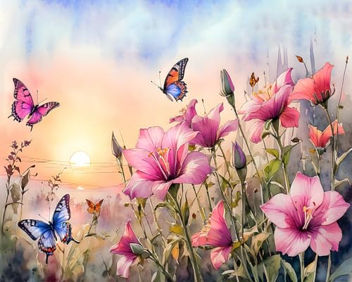 TISHIRON Schmetterling Malen nach Zahlen Erwachsene, Rosa Blumen Malen nach Zahlen, Malen nach Zahlen de Pinsel und Acrylfarbe, 16X20 Inch Sonnenaufgang Malen nach Zahlen Erwachsene Familie Freunde TISHIRON Schmetterling Malen nach Zahlen Erwachsene, Rosa Blumen Malen nach Zahlen, Malen nach Zahlen de Pinsel und Acrylfarbe, 16X20 Inch Sonnenaufgang Malen nach Zahlen Erwachsene Familie Freunde von TISHIRON