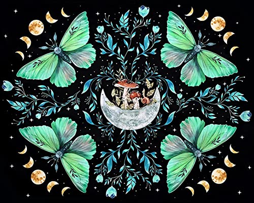 TISHIRON Schmetterling Malen nach Zahlen für Erwachsene, Motte Malen nach Zahlen für Erwachsene Anfänger, DIY Mondpilz Grün Blumenpflanze Malen nach Zahlen, mit 3 Pinseln und Acrylpigment 40,6 x 50,8 von TISHIRON