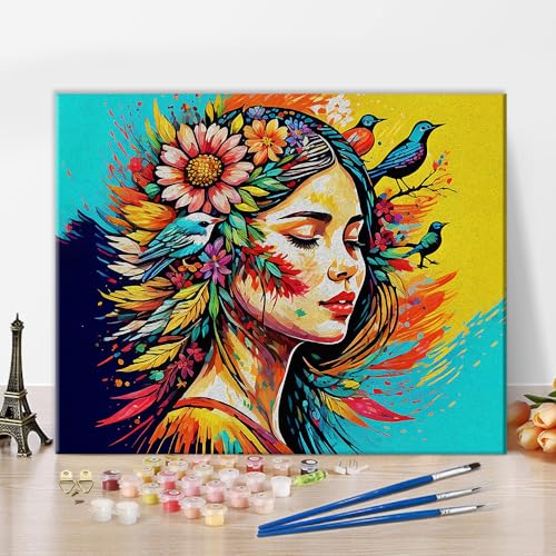 TISHIRON Schönes Mädchen Malen nach Zahlen für Erwachsene Bunte Frauen Ölgemälde für Kinder Blume und Vogel Malen nach Zahlen Aquarellmalerei DIY Acrylmalerei Elegant Entspannend 16 "x20 TISHIRON Schönes Mädchen Malen nach Zahlen für Erwachsene Bunte Frauen Ölgemälde für Kinder Blume und Vogel Malen nach Zahlen Aquarellmalerei DIY Acrylmalerei Elegant Entspannend 16 "x20 von TISHIRON