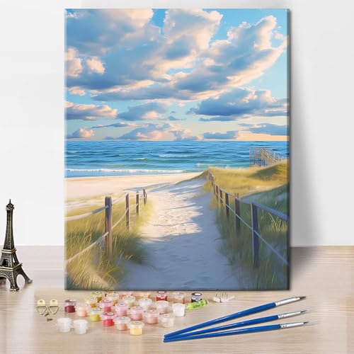 TISHIRON Strand Malen nach Zahlen Erwachsene, DIY Seascape Öl Hand Malerei für Home Wall Decor, Ozeanlandschaft Malen nach Zahlen Kits auf Leinwand Kunsthandwerk 40 x 50 cm(rahmenlose) von TISHIRON