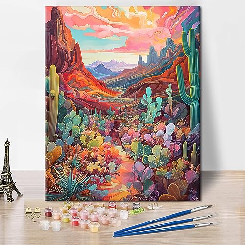 TISHIRON Sukkulente Malen Nach Zahlen Kits, SceneryMalen Nach Zahlen für Erwachsene, Kaktus Malen Nach Zahlen für Erwachsene mit Pinsel und Pigment, Pflanze DIY Ölmalerei, 40x50 CM, Rahmenlos von TISHIRON