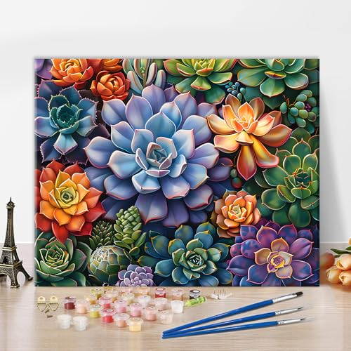 TISHIRON Sukkulente Malen nach Zahlen Kit für Erwachsene, DIY Ölgemälde für Home Wall Decor bunt blühend, DIY Acryl Malen nach Zahlen Kits auf Leinwand Blumen, Kunsthandwerk 40 x 50 cm(rahmenlos) TISHIRON Sukkulente Malen nach Zahlen Kit für Erwachsene, DIY Ölgemälde für Home Wall Decor bunt blühend, DIY Acryl Malen nach Zahlen Kits auf Leinwand Blumen, Kunsthandwerk 40 x 50 cm(rahmenlos) von TISHIRON