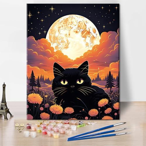 TISHIRON Tier Malen nach Zahlen Kit für Erwachsene Schwarze Katze auf dem Hintergrund des Vollmondes Malen nach Zahlen, Kunsthandwerk DIY Ölgemälde für Zuhause Dekoration, 40x50 CM TISHIRON Tier Malen nach Zahlen Kit für Erwachsene Schwarze Katze auf dem Hintergrund des Vollmondes Malen nach Zahlen, Kunsthandwerk DIY Ölgemälde für Zuhause Dekoration, 40x50 CM von TISHIRON