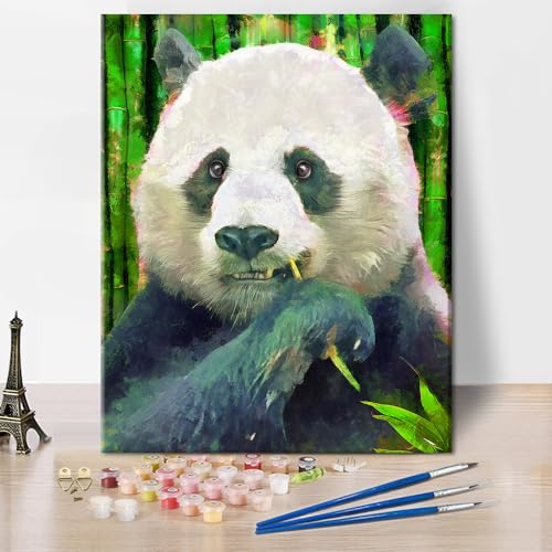 TISHIRON Tier Malen nach Zahlen für Erwachsene Anfänger Chinesischer Panda essen Bambus Malen nach Zahlen Kits auf Leinwand Acrylfarbe, Zeichnung Malerei mit Pinseln Ölmalerei Home Decor16x20 Zoll von TISHIRON